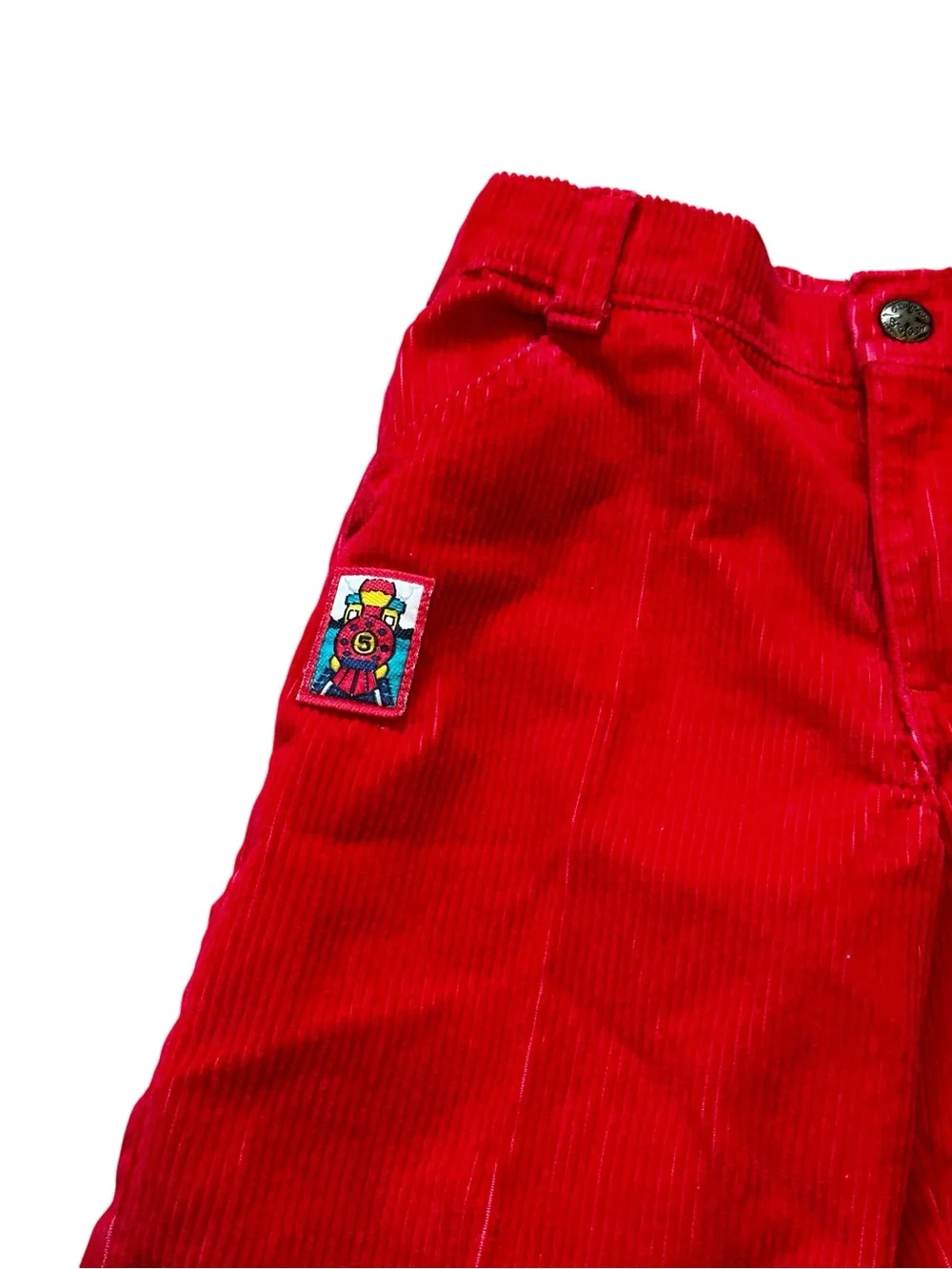 Vintage Oshkosh B’Gosh Red Corduroy Pants Train Patch 80s 90s Retro Size 3T